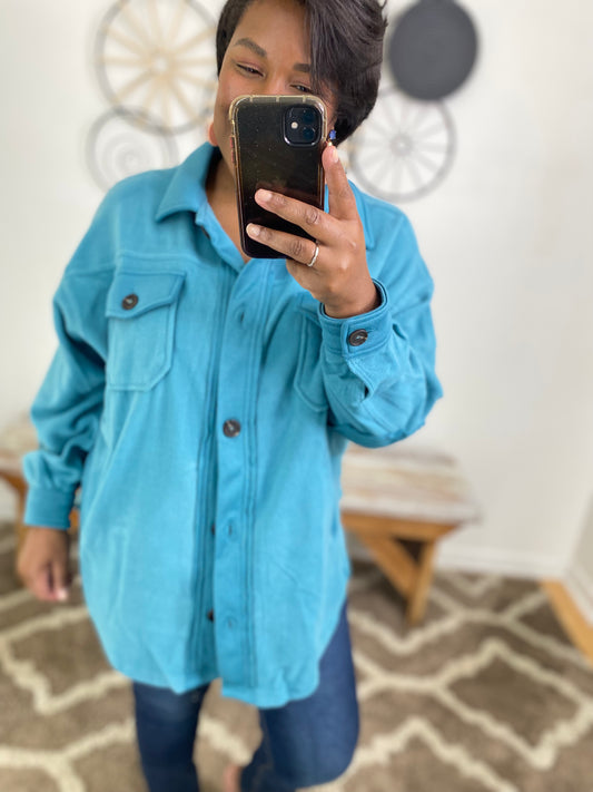 Teal Fleece Shacket