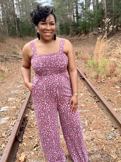 Leopard Smocked Jumpsuit