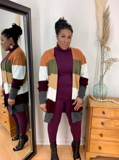 Multi Color Block Open  Duster Cardigan