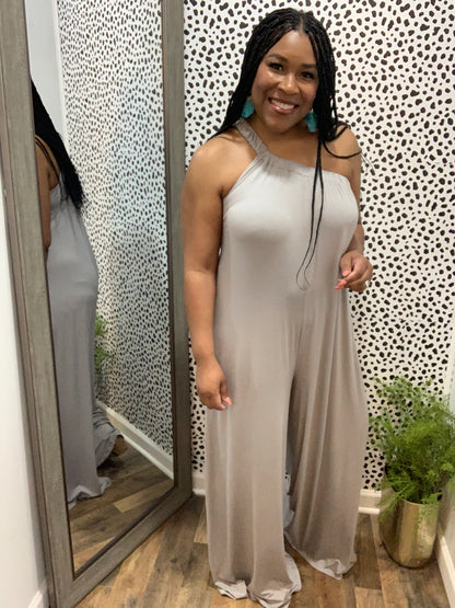 One Shoulder Jumpsuit (Silver)