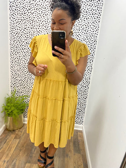 Mustard Tiered Midi Dress