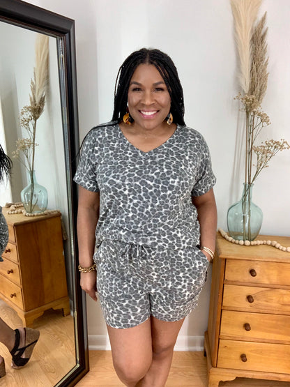 Gray Leopard Short Set