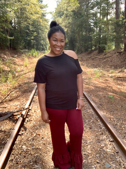 Burgundy Ruffle Pants