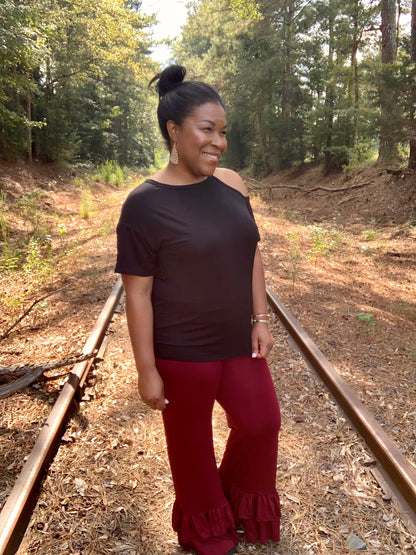 Burgundy Ruffle Pants