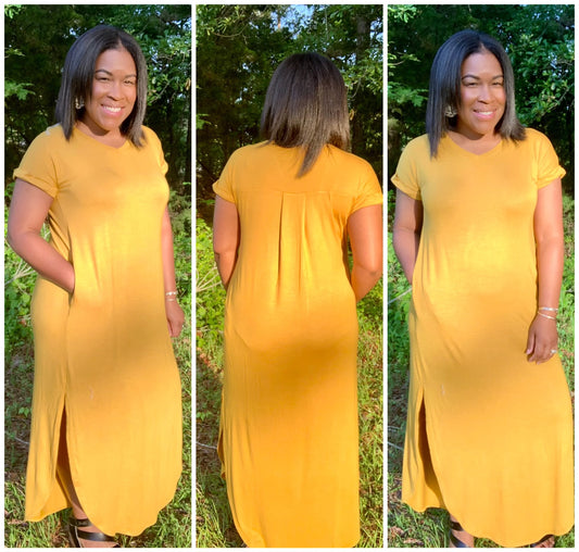 V-neck Maxi Dress (Mustard)