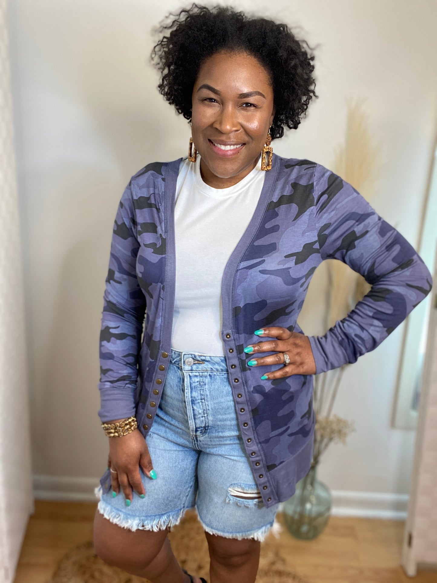 Blue Camo Snap Cardigan