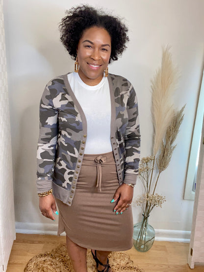 Camo Cardigan (Dusty Blue)