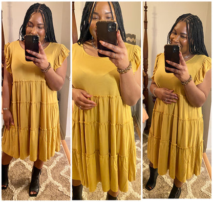 Mustard Tiered Midi Dress