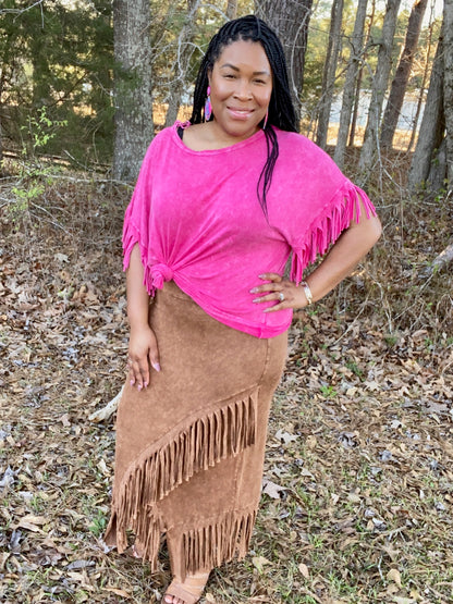 Fringe Mineral Wash Skirt