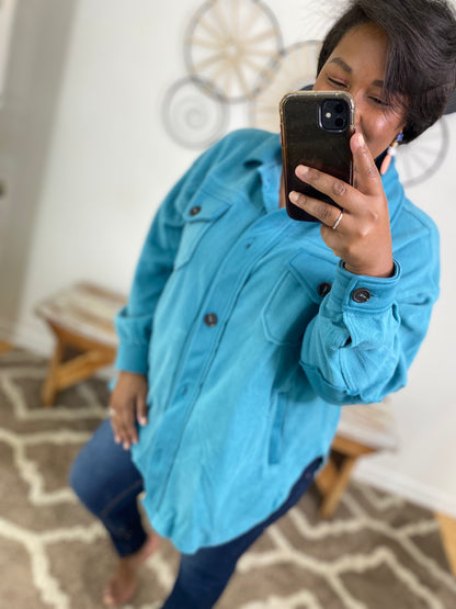Teal Fleece Shacket
