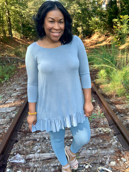 Blue Gray Ruffle Tunic Set