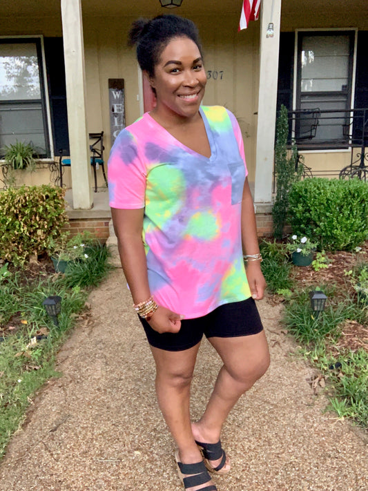 Tie Dye V-neck Pocket Top