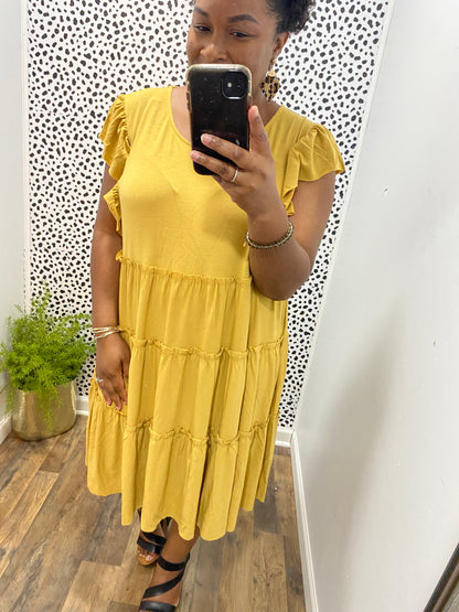 Mustard Tiered Midi Dress