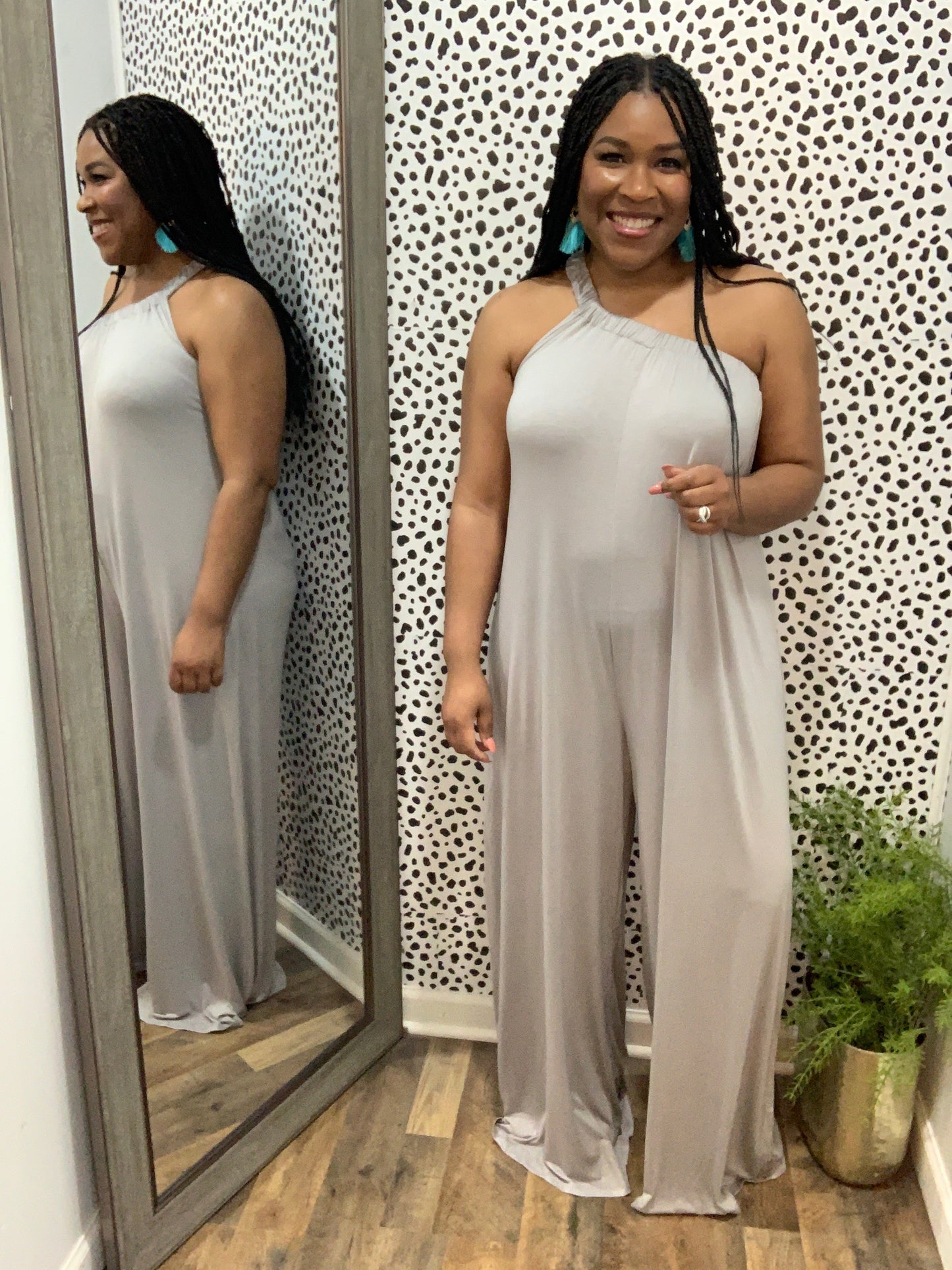 One Shoulder Jumpsuit (Silver)