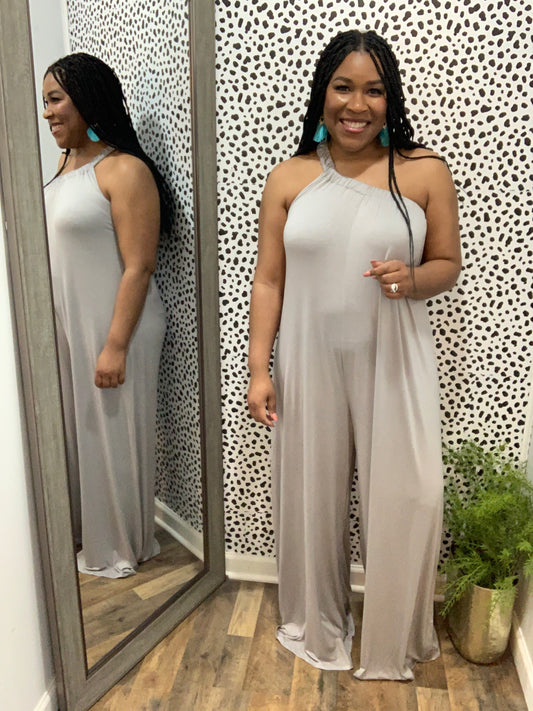 One Shoulder Jumpsuit (Silver)