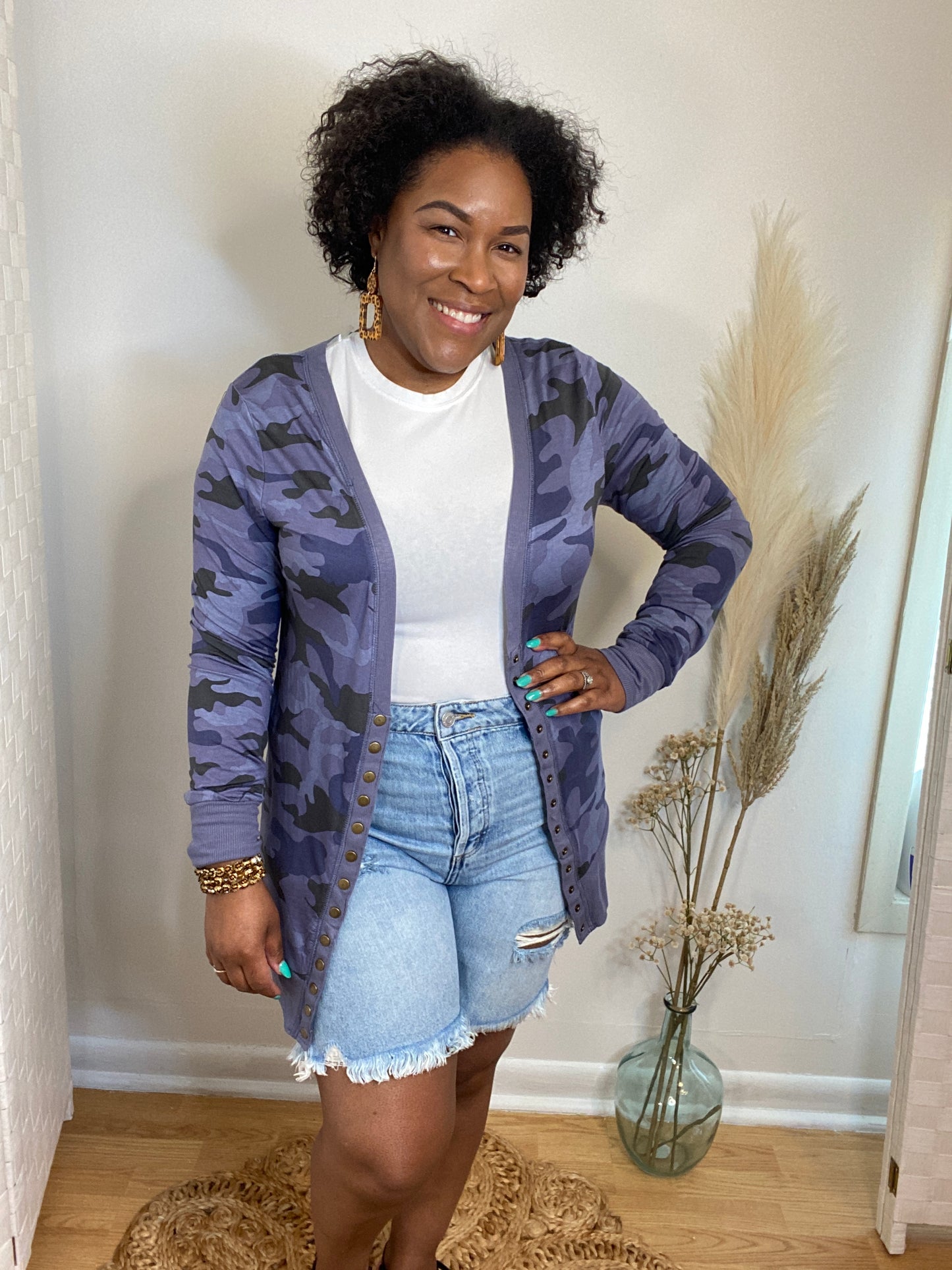 Blue Camo Snap Cardigan