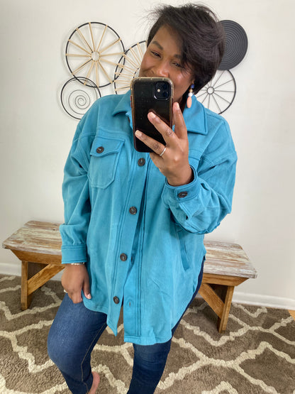 Teal Fleece Shacket