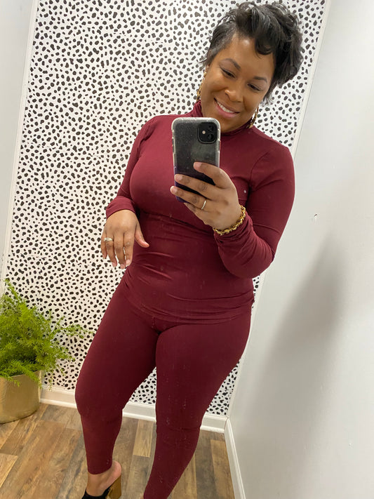 Burgundy Mock Neck Set