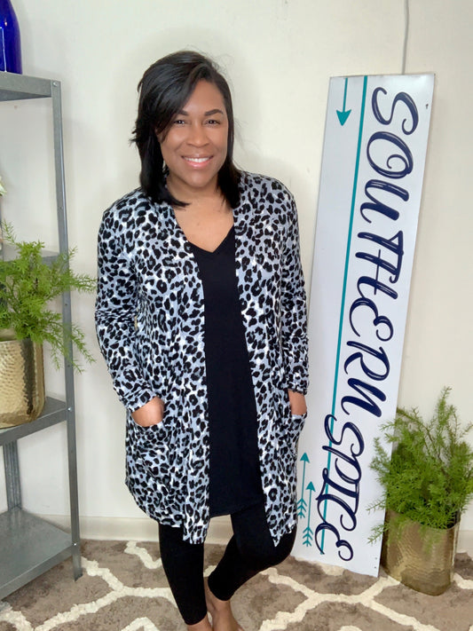 Grey Leopard Cardigan