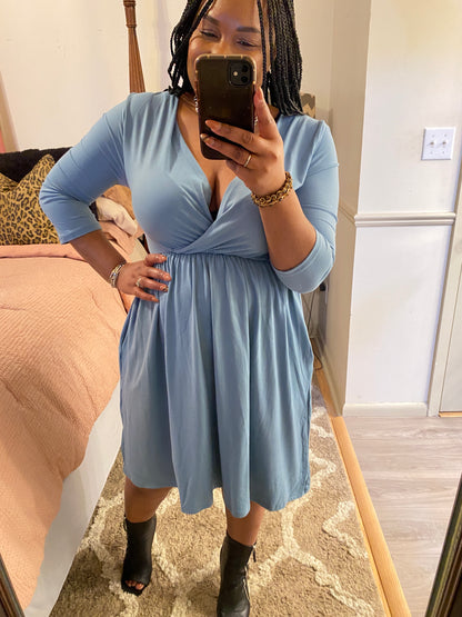Blue Gray Surplice Dress