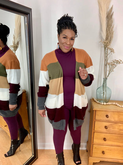 Multi Color Block Open  Duster Cardigan