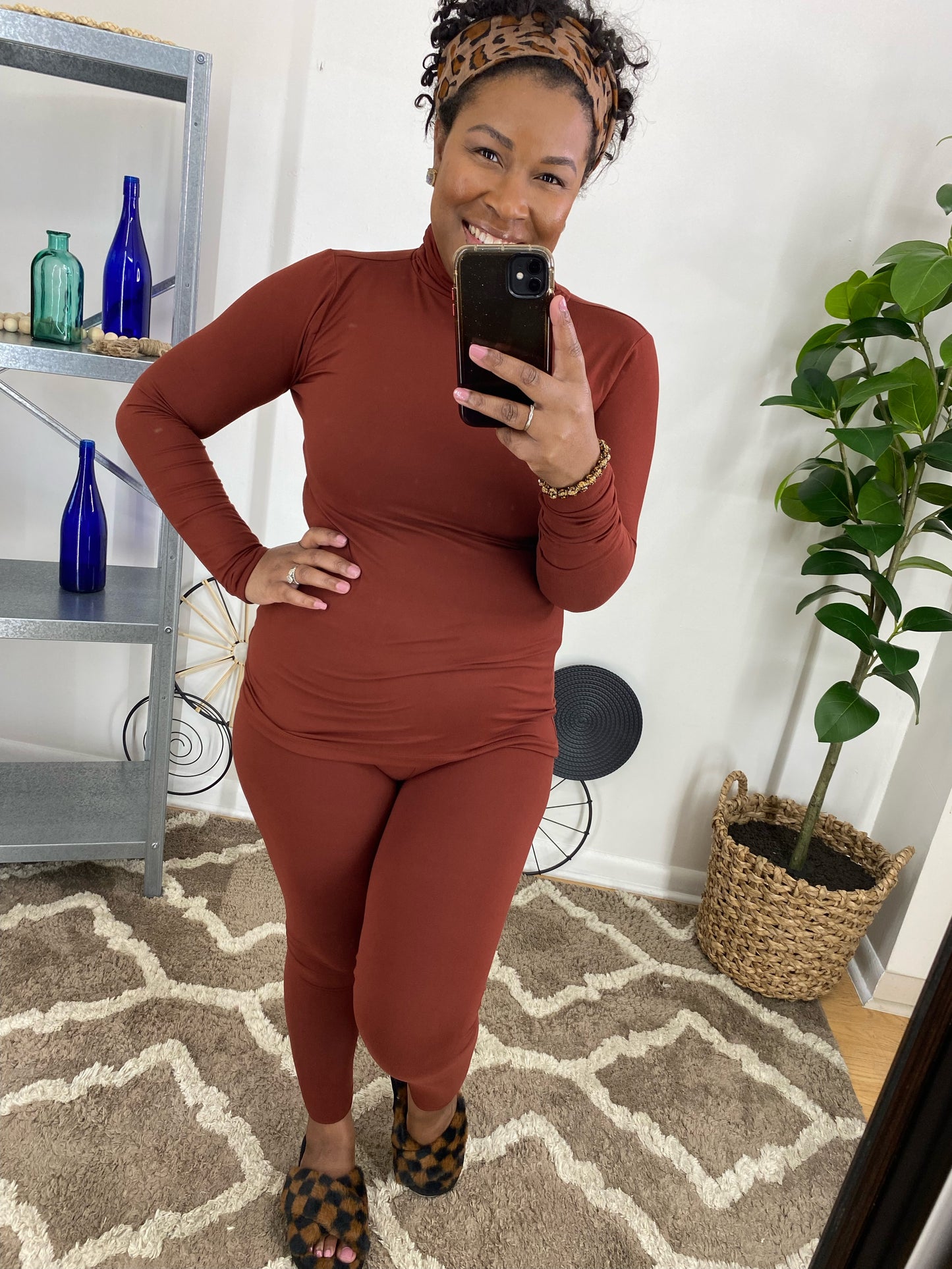 Rust Mock Neck Set