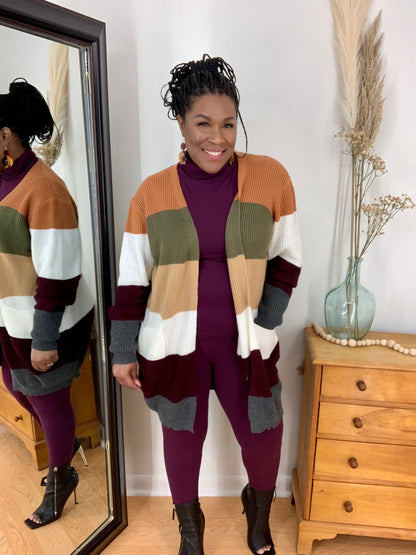 Multi Color Block Open  Duster Cardigan