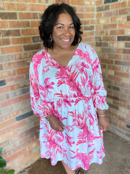 White & Pink Floral Dress
