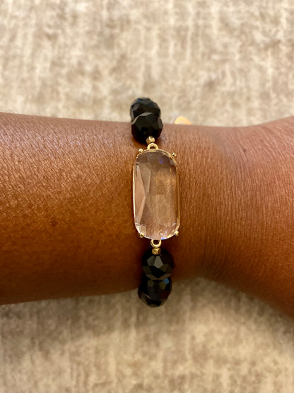 Emerald Cut Beaded Bracelet (Hematite)