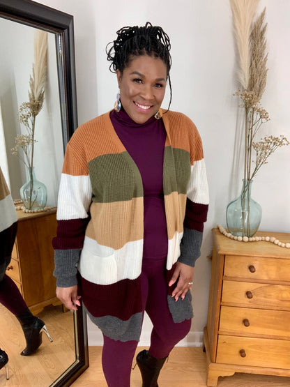 Multi Color Block Open  Duster Cardigan