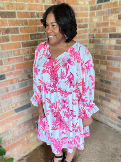 White & Pink Floral Dress