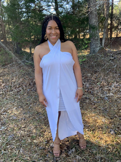 White Sleeveless Solid Knit Dress