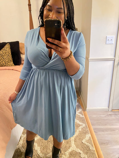 Blue Gray Surplice Dress