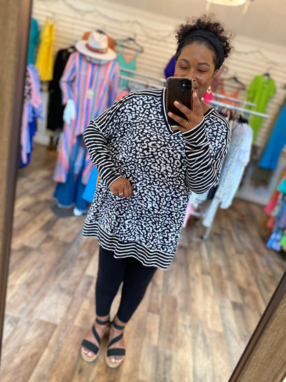 Leopard Stripes Tunic - Black/Ivory