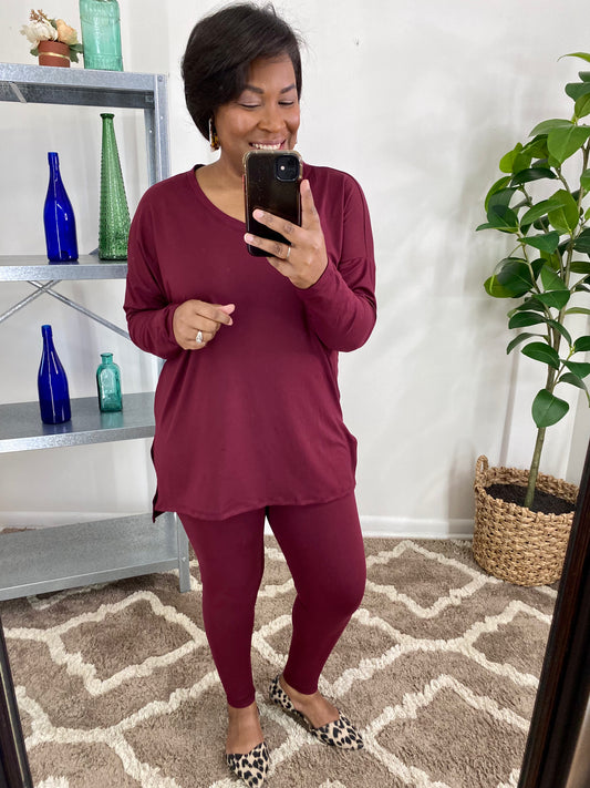 Burgundy Long Sleeve Lounge Set