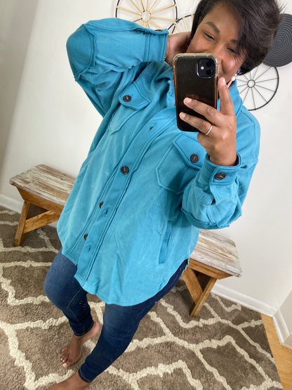 Teal Fleece Shacket