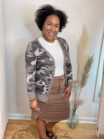 Camo Cardigan (Dusty Blue)