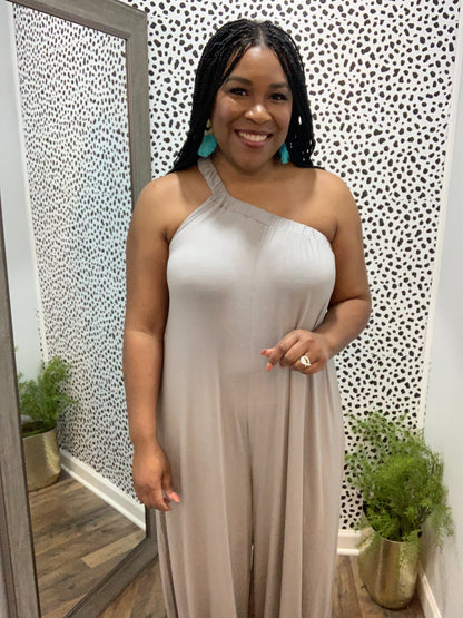 One Shoulder Jumpsuit (Silver)