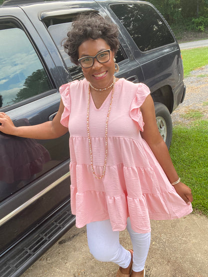 Pink Ruffle Sleeve Top