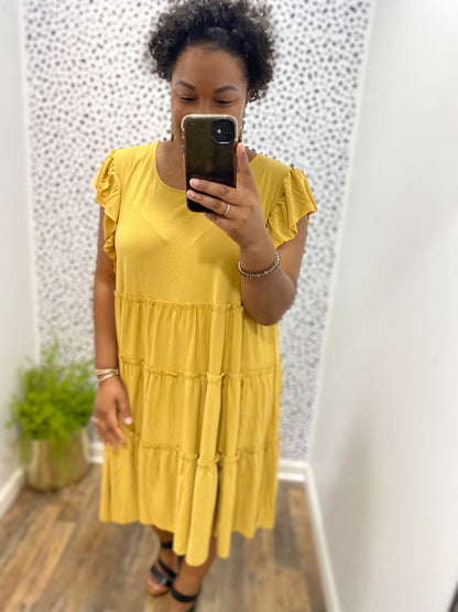 Mustard Tiered Midi Dress