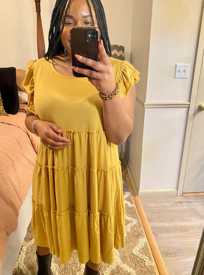 Mustard Tiered Midi Dress
