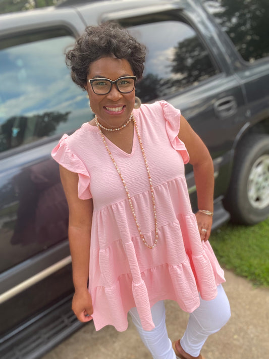 Pink Ruffle Sleeve Top
