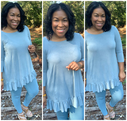 Blue Gray Ruffle Tunic Set