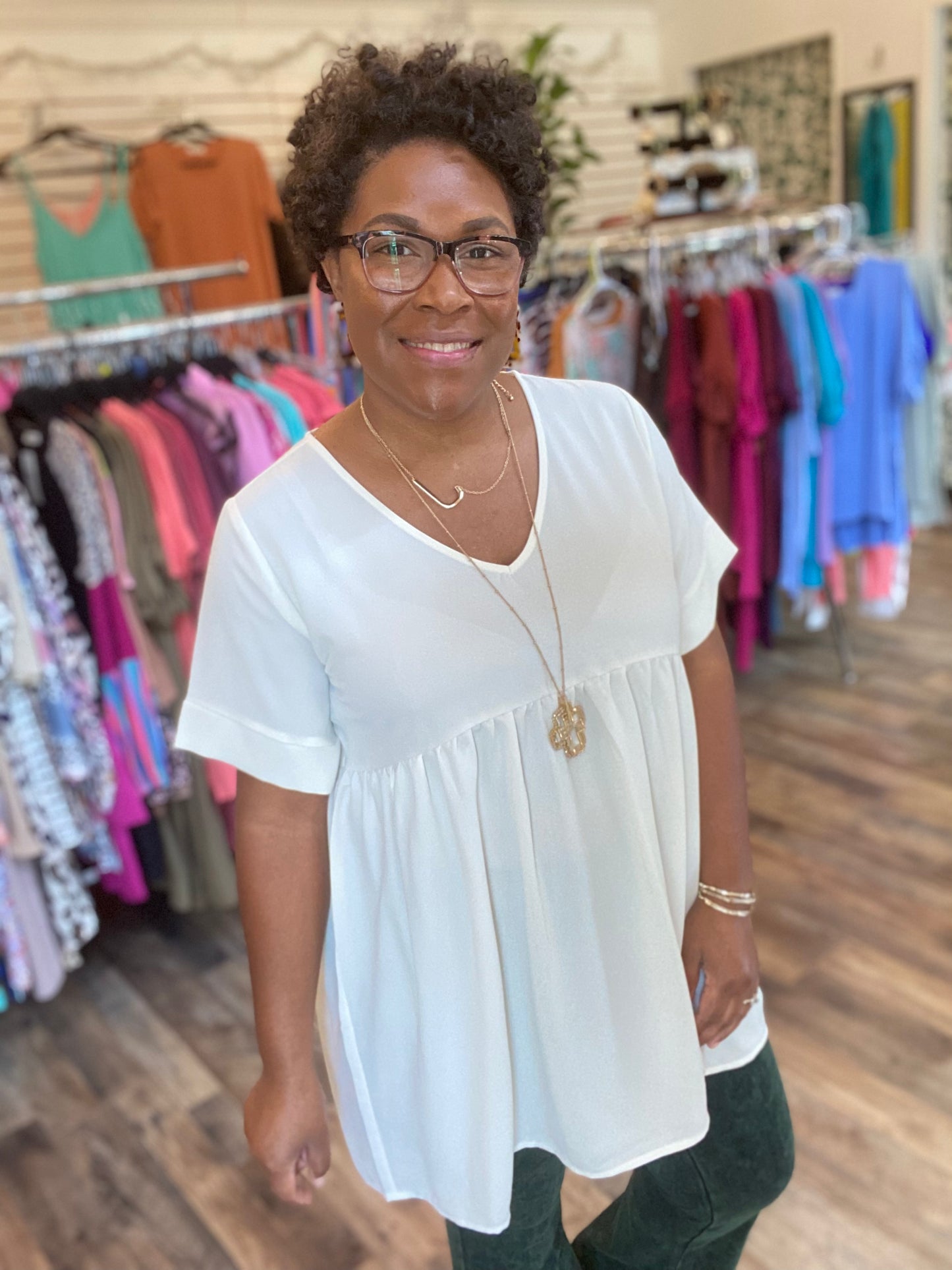 Cream Empire Waist Top
