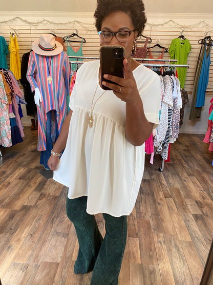 Cream Empire Waist Top