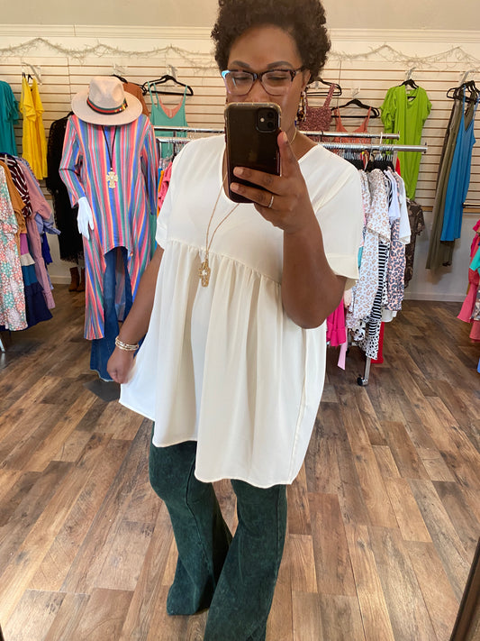 Cream Empire Waist Top