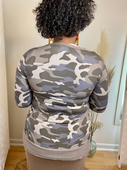 Camo Cardigan (Dusty Blue)