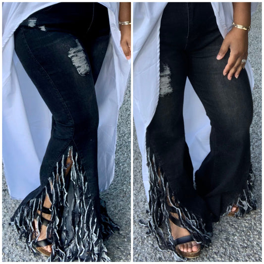 Dark Wash Fringe Jeans