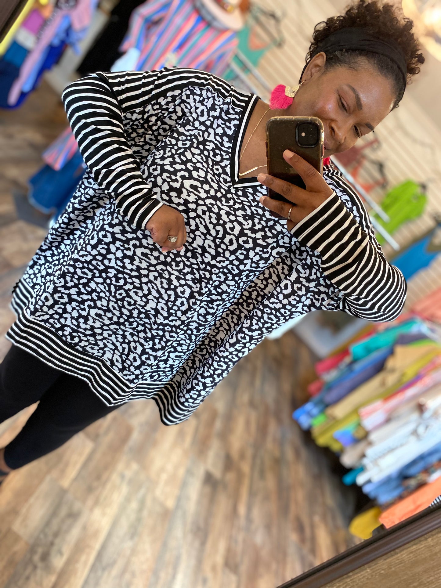 Leopard Stripes Tunic - Black/Ivory