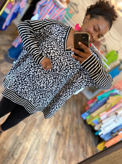 Leopard Stripes Tunic - Black/Ivory